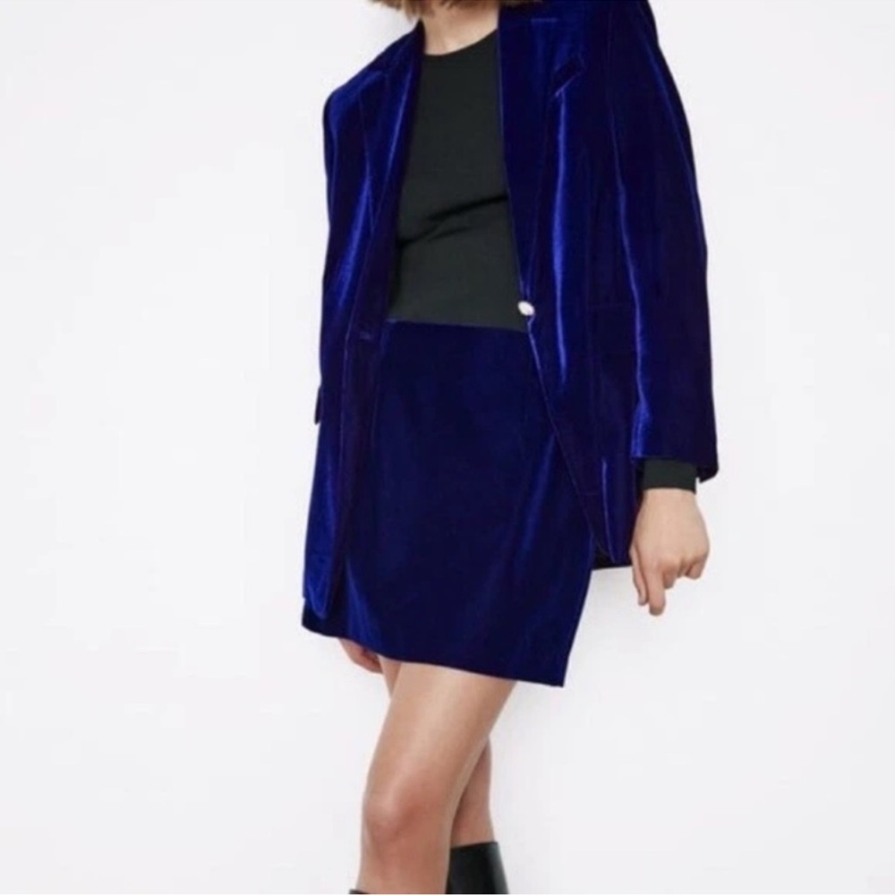 Zara Royal Blue Velvet Blazer & Skirt Set